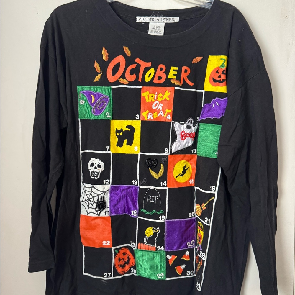 Vintage Victoria Jones Large Black and Orange Halloween Crewneck Shirt
